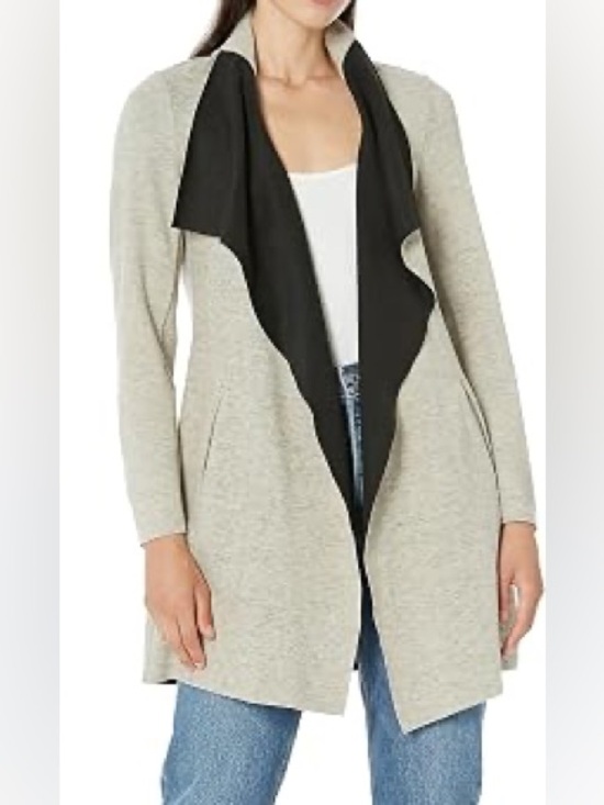 NIC+ZOE Sweaters - NIC+ZOE Women’s L Gray Beige Black Waterfall Open Front Long Cardigan Jacket